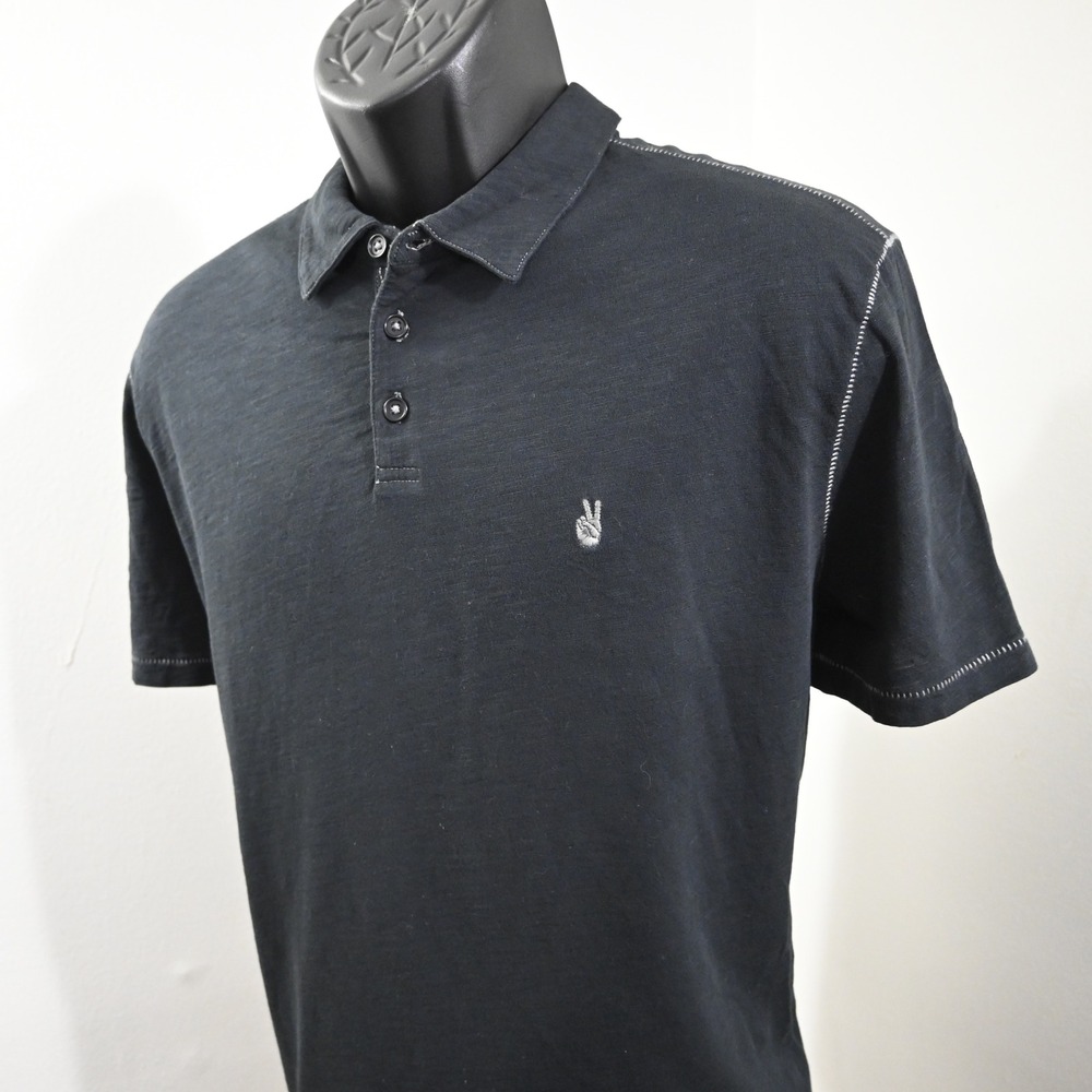 John Varvatos Polo Shirt Mens Large Black Peace Sign Pick Stitch K1381N2B